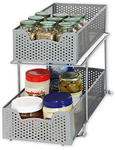 SIMPLE HOUSEWARE 2 Tier Sliding Cabinet Basket Organizer Drawer Silver