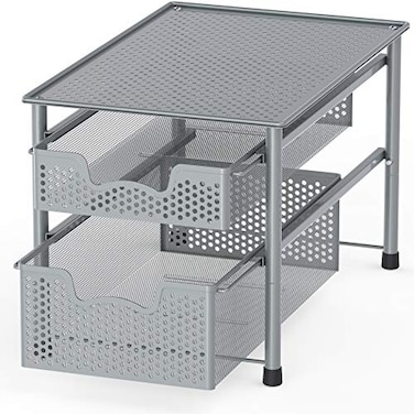 Simple Houseware Stackable 2 Tier Sliding Basket Organizer Drawer Silver