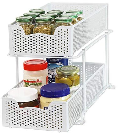 Simple Houseware 2 Tier Sliding Cabinet Basket Organizer Drawer White