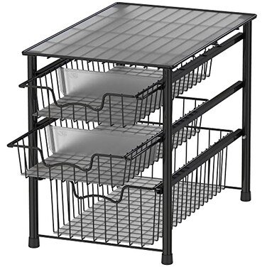 Simple Houseware Stackable 3 Tier Sliding Basket Organizer Drawer Black