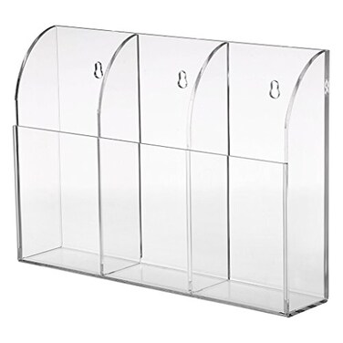 Hipiwe Wall Mount Remote Control Holder Clear Acrylic Media Organizer Storage Box Coffee Table and Nightstand Convenient Remote Control Caddy Three Compartments