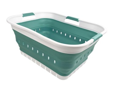 SAMMART 42L 11 gallon Collapsible Plastic Laundry Basket Foldable Pop Up Storage ContainerOrganizer Space Saving HamperBasket 1 WhiteCeladon Green