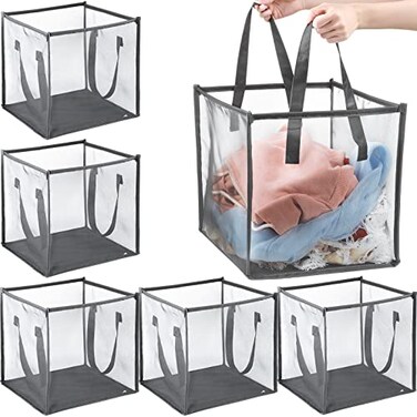 Zopeal 6 Pack Popup Laundry Hamper 13 Inch Collapsible Laundry Baskets with Handles Mesh Clothes Baskets Portable Single Layer Foldable Clothes Hamper Square Bin for Washing GreySinglelayer