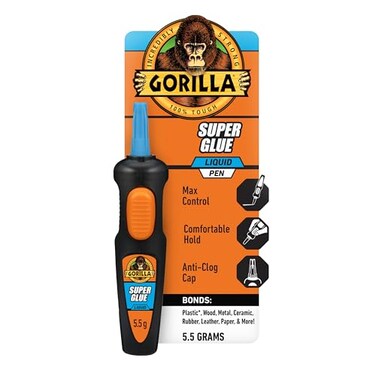 Gorilla Super Glue Pen Cyanoacrylate Glue Fast Setting Precise Dispensing Pen Shaped Applicator Clear 55g Pack of 1