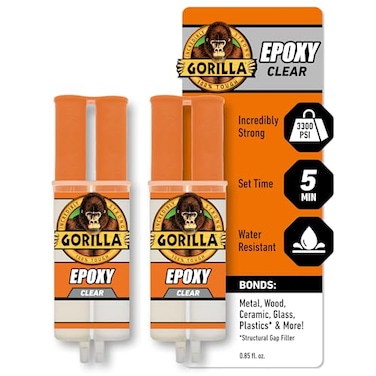 Gorilla 2 Part Epoxy Clear Epoxy 085 Ounce Syringe Pack of 2 5 Minute Set Incredibly Strong Bonding