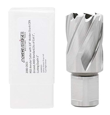 Accusize Industrial Tools HSS Annular Cutter 1 Dia 1 Cutting Depth 34 Weldon Shank ANSI Standard 20802021