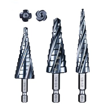 AugTouf toolant Four Spiral Flute Cobalt Step Drill Bit SetPro Max 18783pcs Impact Ready Unibit Step 14 Hex Shank Step Bits for Metal Stainless Steel Aluminum Wood Plastic