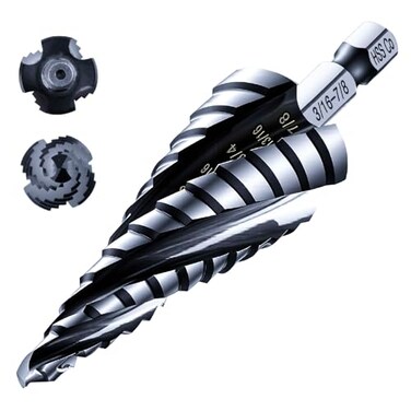 AugTouf toolant Four Spiral Flute Cobalt Step Drill BitPro 316 7812 Step Size Impact Ready Unibit Step Drill Bit 14 Hex Shank Step Bit for Metal Stainless Steel Aluminum Plastic