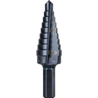 Klein Tools KTSB03 Step Drill Bit Double Fluted 3 14 to 34Inch with EasytoRead Markings and Targets 38Inch Hex Shank