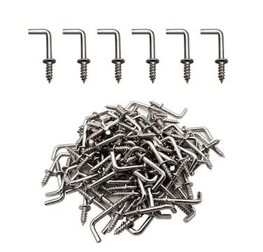 IDEALSV 100 Pcs 12 Small L Shaped Screw in Right Angle Hooks Square Bend Hook Jewelry Hooks Silver