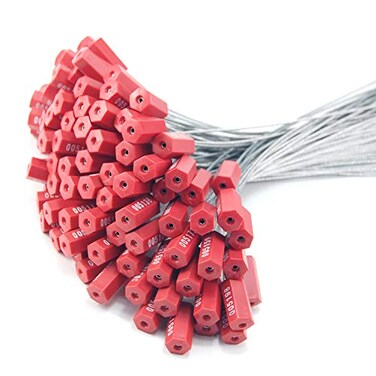 EASY 50 Numbered Steel Cable Security Seals Metal Wire Tamper Seals Pull Tight Cable Tie for Containers Red