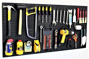 WALLPEG Pegboard Garage Organizer Kit 48 Wide Wall Mounted Peg Board Panels with 36 Locking Hooks Tool Garage Organization System Fits Standard 14 Pegboard