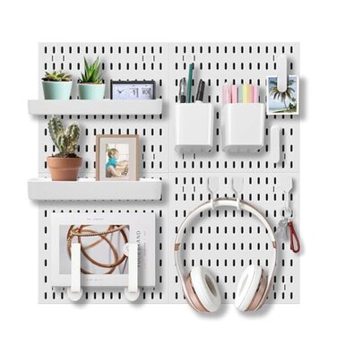 EVDBOBO Wall Organizer Peg Board Elevate And Declutter Your Gaming And Office Create A Perfectly Structured SpaceWhite