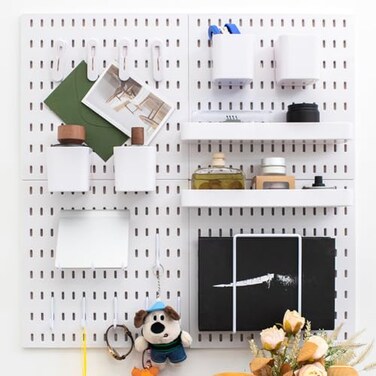 RIVTUN WallMounted Pegboard Kit 252 x 252 Organizer Panel Large CostEffective NailFree Installation White