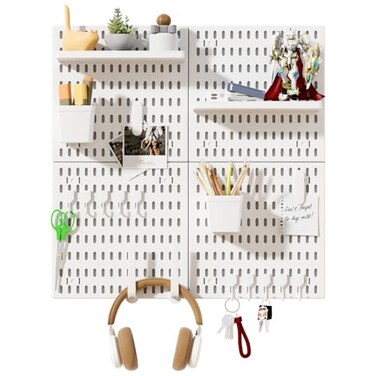 SHGJSOFT SHGJSOFT Peg Board Wall Organizer Panels 22pcs Includes 4 White Pegboards Accessories Plastic Pegboard for HomeOffice Craft Room Gaming Setup 2424 Wall Mount Display Pegboard Panel Kits