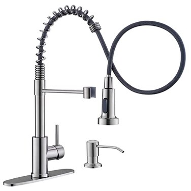 GIMILI Kitchen Faucet with Soap Dispenser Commercial Single Handle Spring Brushed Nickel Pull Out Kitchen Sink Faucets with Pull Down Sprayer