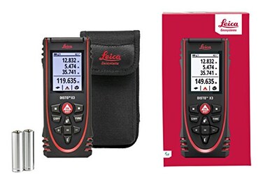 Leica Disto X3 Range 500ft Bluetooth Smart Horizontal AddSubtract Volume IP67 Dust Water Shock Protection Intelligent endpiece Rotaing Display Hand Loop Pouch
