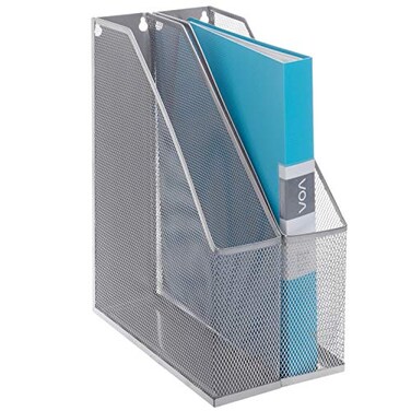 MyGift Silver Wire Mesh Document Holder Wall Mounted or Desktop Magazine and File Rack Set of 2