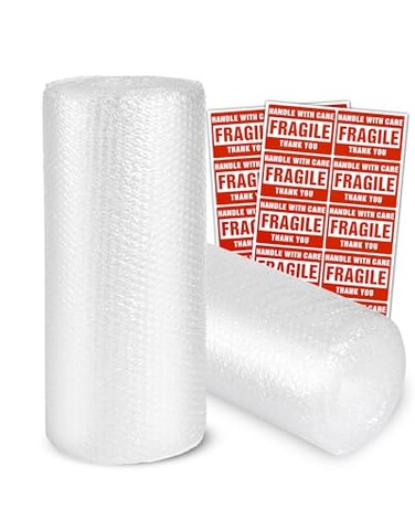 Pacific Mailer 2Pack Bubble Cushioning Wrap Rolls 316 x 17 x 72 ft Total Perforated 12 20 Fragile Stickers for Shipping Packaging Mailing