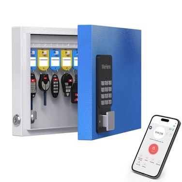 WeHere 16Key Key Lock Box Wall MountSmart Key Cabinet with App Keypad Bluetooth WiFi Unlock Sold Separately Key Organizer for Home Access Log Tracking Key Management System for Small Office