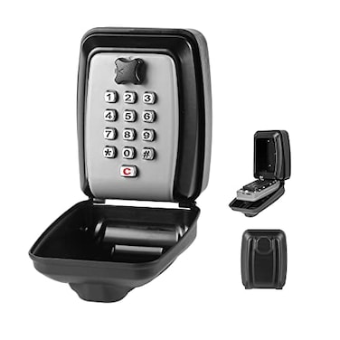 POMYDODU Key Lock Box Wall Mounted Key Storage Box with 12Digit Keyboard Combination Resettable Code Large Capacity Waterproof Security Lock Box for Home Office Outdoor