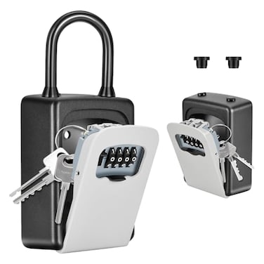 Fayleeko Portable Key Lock Box Upgrade Clearly Visible Numbers Lock Box Wall Mounted for House Key 5 Key Capacity Weatherproof Resettable Code 1 Pack Gray