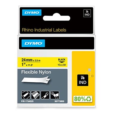 DYMO Industrial Labels 1 Flex Nylon Black on Yellow