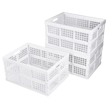 Aebeky 3Pack Plastic Collapsible Storage Crates30LFoldable Plastic Crates for Storage White