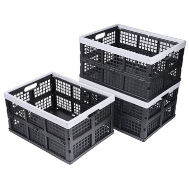 Aebeky 3Pack Plastic Collapsible Storage Crates30LFoldable Plastic Crates for Storage BlackGray
