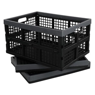 Fiazony 3Pack 32 L Collapsible Crates Plastic Folding Storage Crates