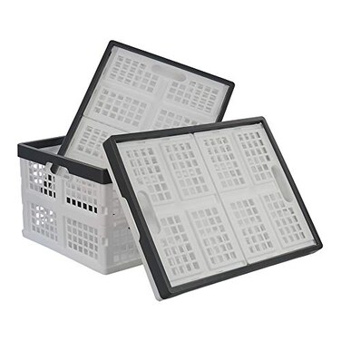 Teyyvn 3Pack 30 L Plastic Stackable Collapsible Storage Crates Folding Storage Baskets