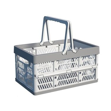 VIGAER 20L Plastic Collapsible Storage Crate Foldable Handle Crate Storage Basket Bin White Gray M