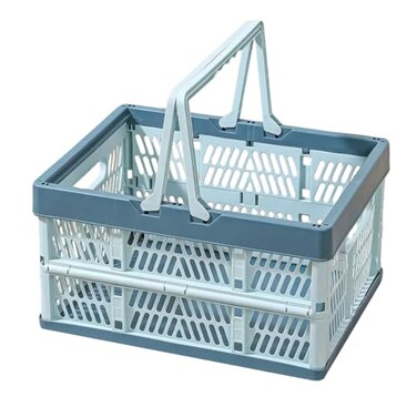 YTAONS Collapsible Storage Crate with Handles 20L Foldable Plastic Basket Organizer Container Light blue M