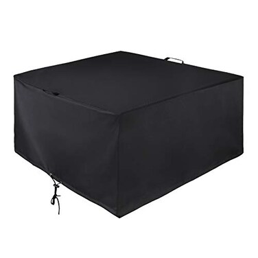 Unicook Square Fire Pit Cover 38 Inch Heavy Duty Waterproof Fire Table Cover Outdoor Firepit Protector with Drawstring and Handles All Weather Protection Black