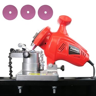 Konkell Electric Chainsaw Sharpener 250W HighSpeed Chain Grinder with Adjustable Angle HeavyDuty Mountable Red Sharpener for Chains from 14 to 38 Pitch
