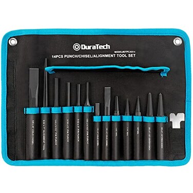 DURATECH 14 Piece PunchChiselAlignment Tool Set Including Pin Center and Nail Punches Alignment Tool Cold Chisels Chisel Gauge with Rolling Pouch