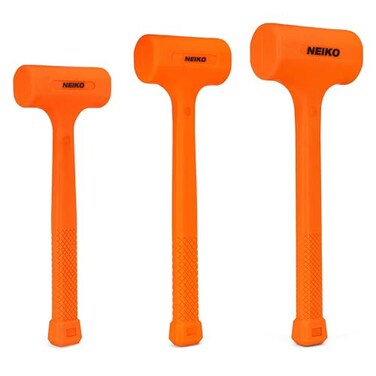 NEIKO 02888A Dead Blow Hammer Set 3pc Neon Orange Deadblow Mallet 1lb 2lb 3lb Hammers Spark and Rebound Resistant Unibody Molded Checkered Grip