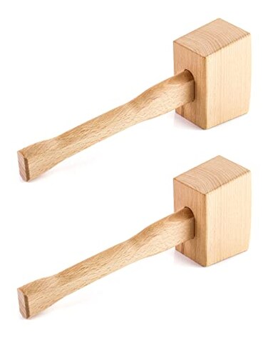 QWORK Wooden Mallet 2 Pack 95 Manual Ice Hammer Mallet Beech Solid Carpenter Wood Hammer Woodworking Hand Tool
