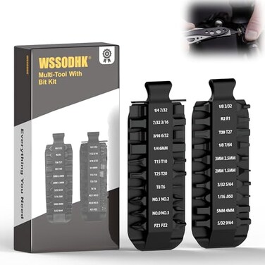 WSSODHK BitKit 21 DoubleEnded Screwdriver Bits Flat BitKit Designed for Leatherman MultiTool Screwdrivers IndustrialGrade Hardened S2 Impact Steel Comprises Double Sheaths and Storage Pouch