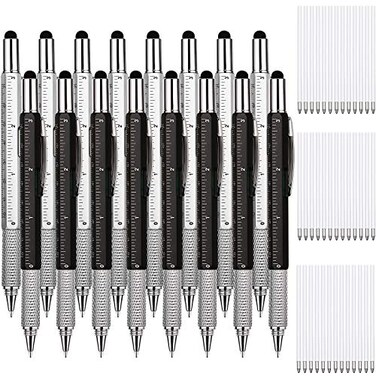 Zhanmai 16 Pcs 6 in 1 Multitool Pen Gifts for Men Dad Husband Multi Tool Pen with Level Ruler Screwdriver Stylu Refills Cool Gadgets Birthday Gift for Father BlackSilver