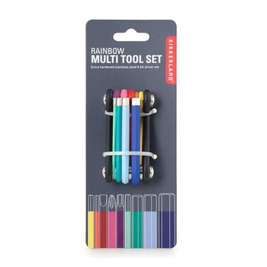 Kikkerland 9in1 Rainbow MultiTool Compact Durable 9Bit Driver Set with Allen Wrenches Screwdriver Bits Utility Essentials for Home Improvement Travel Repair
