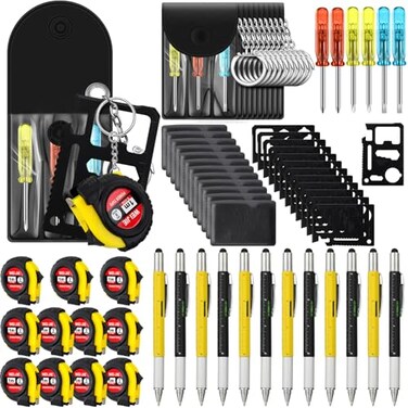 Saysurey 48 Pcs Mini Screwdriver Tape Keychain Set Multitool Pen Card Fathers Gifts Bulk Mini Tool Set for Adult Men Dad YellowBlack