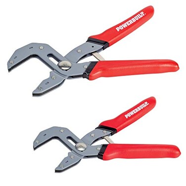 Powerbuilt 2 Piece SelfAdjusting Pliers Set with Power Grip Handle Automatic Adjust to Right Size Hand Tool Screws Joints Red 240320