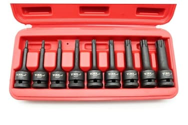 TEMO 9 pc Torx Plus IP 3 Inch Long 6 Point Black Impact Bit Socket Set 12 Inch Square Drive Auto Repair Tool