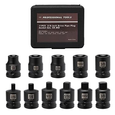 Mayouko 11PCS 38 Drive SAE Pipe Plug Socket Set Tapered Male Square Drive Chamfered Female Square Drive CRMO