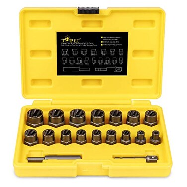 Topec Stripped Bolt Extractor Kit 18Piece Bolt Extractor Socket Set 38 Drive Rounded Nut Remover Set for Broken Rusted Fasteners
