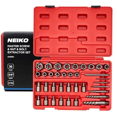 NEIKO 04208A Master Screw Nut Bolt Extractor 36 Piece Lug Nut Removal Tool 38 Dr Deep and Shallow Stripped Bolt Extractor Socket Set Rounded Bolt Removal tool Nut Remover Socket Set CRMo