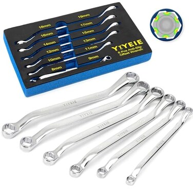YIYEIE 6 Pc Bolt Extractor Wrench Set Metric 819mm 6 Point Box End Wrench Set with 45 Offset CRV Steel Stripped Rounded Bolt Remover Wrench with EVA Foam