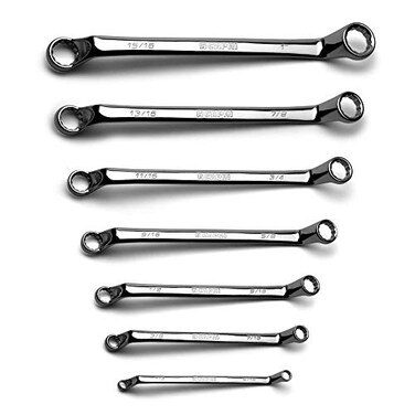 Capri Tools 75Degree Deep Offset Double Box End Wrench Set 14 to 1 in SAE 7Piece with Heavy Duty Canvas Pouch