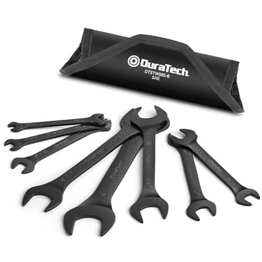 DURATECH SuperThin Open End Wrench Set SAE 8Piece14 to 1116 Black Electrophoretic Coating with Rolling Pouch